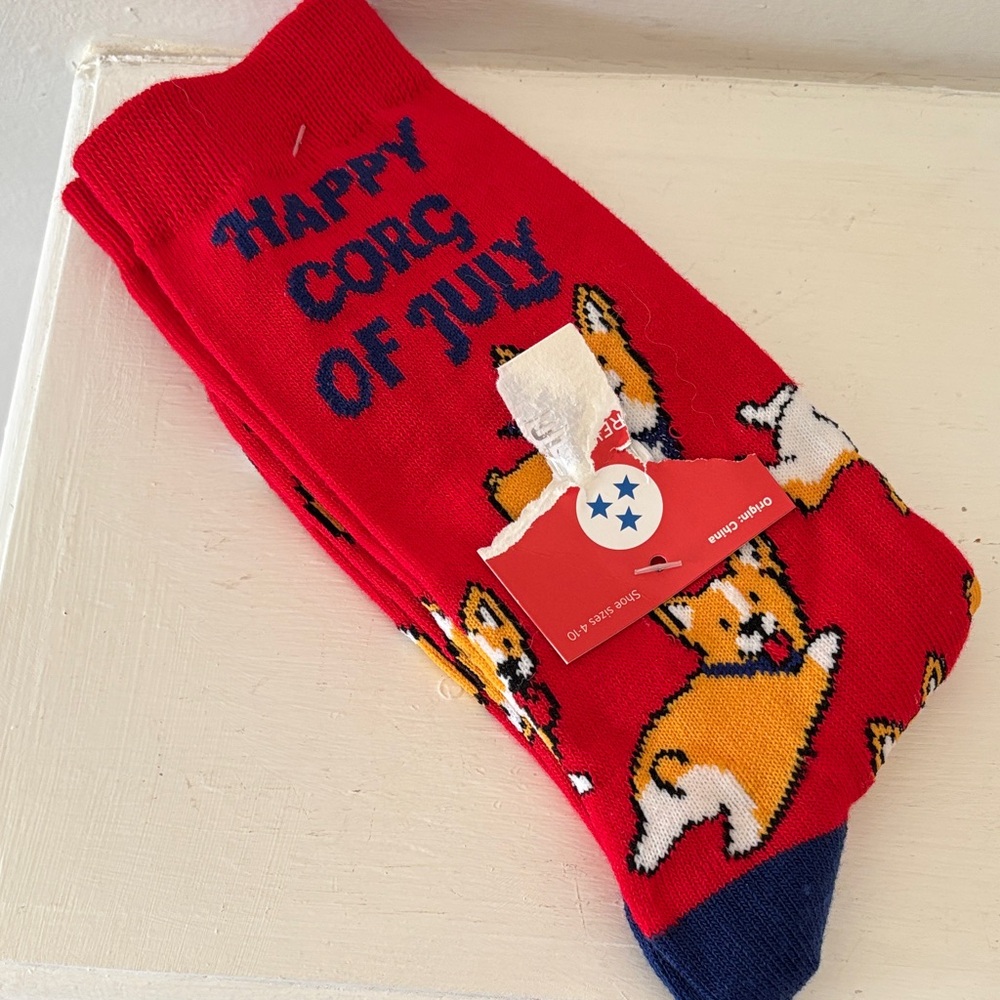 Red Corgi Crew Socks - Novelty Dog Print - Picture 2 of 3